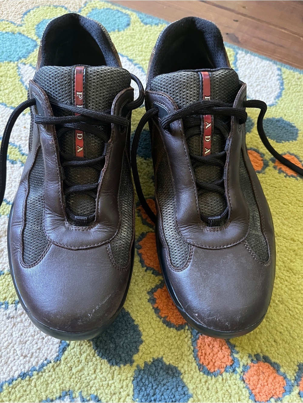 PRADA AMERICAS CUP BROWN LEATHER MESH AND SUEDE 11.5 pre worn Lots of wear left